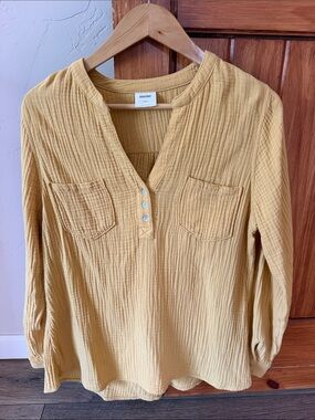 Mote Mustard Yellow Gauze Long Sleeve Top - 100% Cotton - Size L
